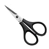 A pair of black-handled Elk premium embroidery scissors with stainless steel blades.